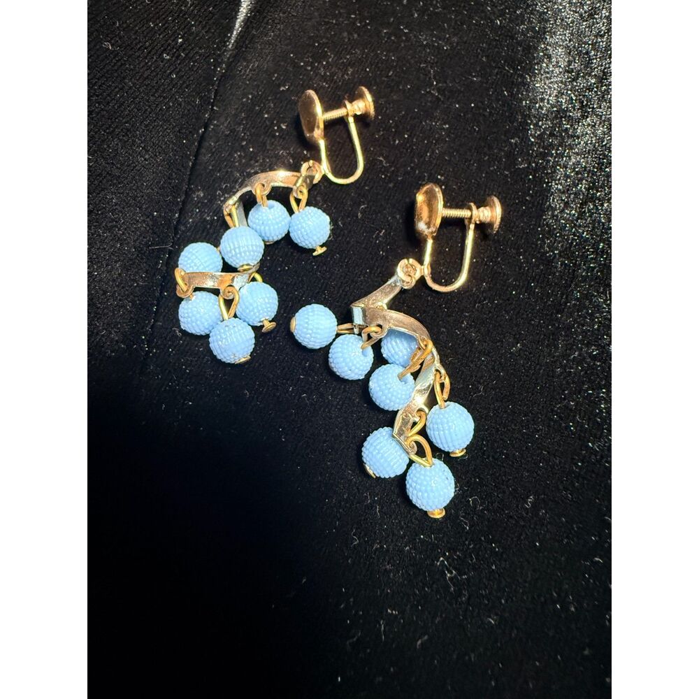 Vintage Cha Cha Mid Century Screw Back Powder Blue Clip-On Earrings